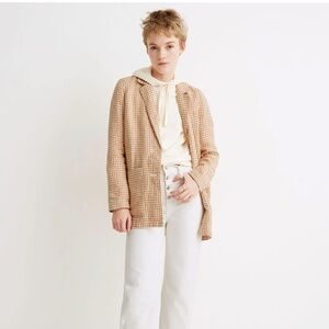 Madewell Linen Dorset 80s Oversized Blazer in Gingham Check Size Small